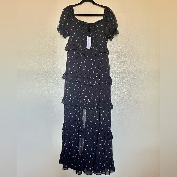 WAYF Cici Bustier Tiered Maxi Dress in Black Ditsy
size medium - Picture 3 of 16